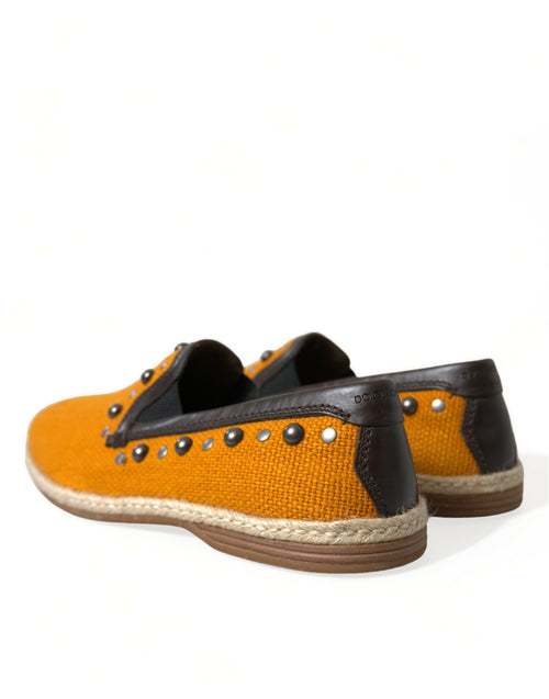 Dolce & Gabbana Orange Linen Leather Studded Loafers Shoes - ClickThatClicks 