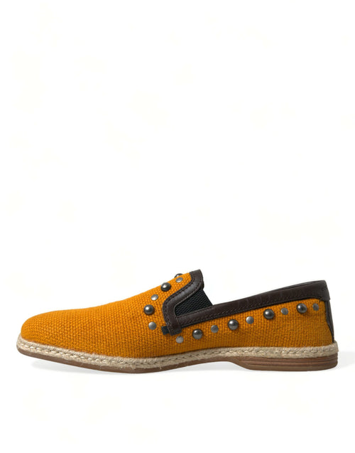 Dolce & Gabbana Orange Linen Leather Studded Loafers Shoes - ClickThatClicks 