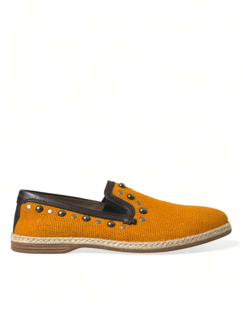 Dolce & Gabbana Orange Linen Leather Studded Loafers Shoes - ClickThatClicks 
