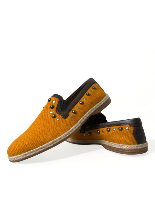 Dolce & Gabbana Orange Linen Leather Studded Loafers Shoes - ClickThatClicks 