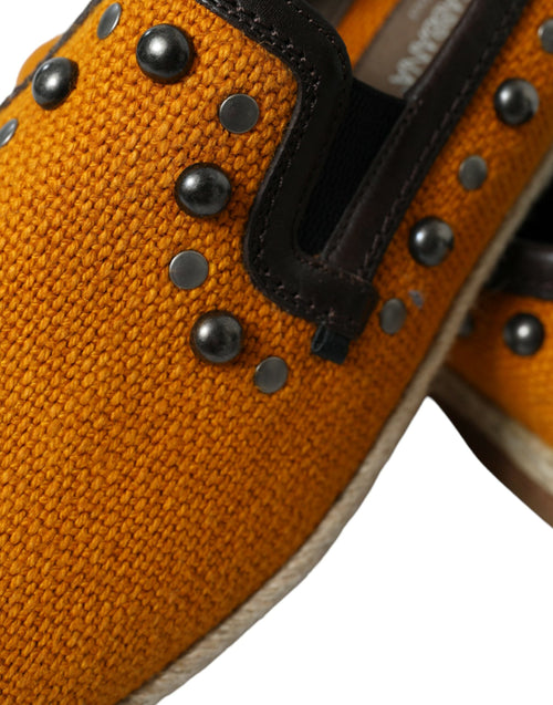 Dolce & Gabbana Orange Linen Leather Studded Loafers Shoes - ClickThatClicks 