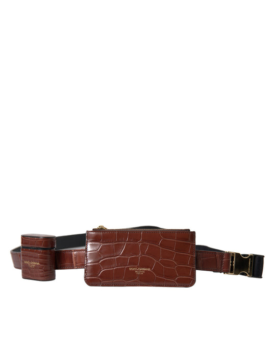 Dolce & Gabbana Brown Alligator Leather Airpods Case Coin Purse Wallet - ClickThatClicks 