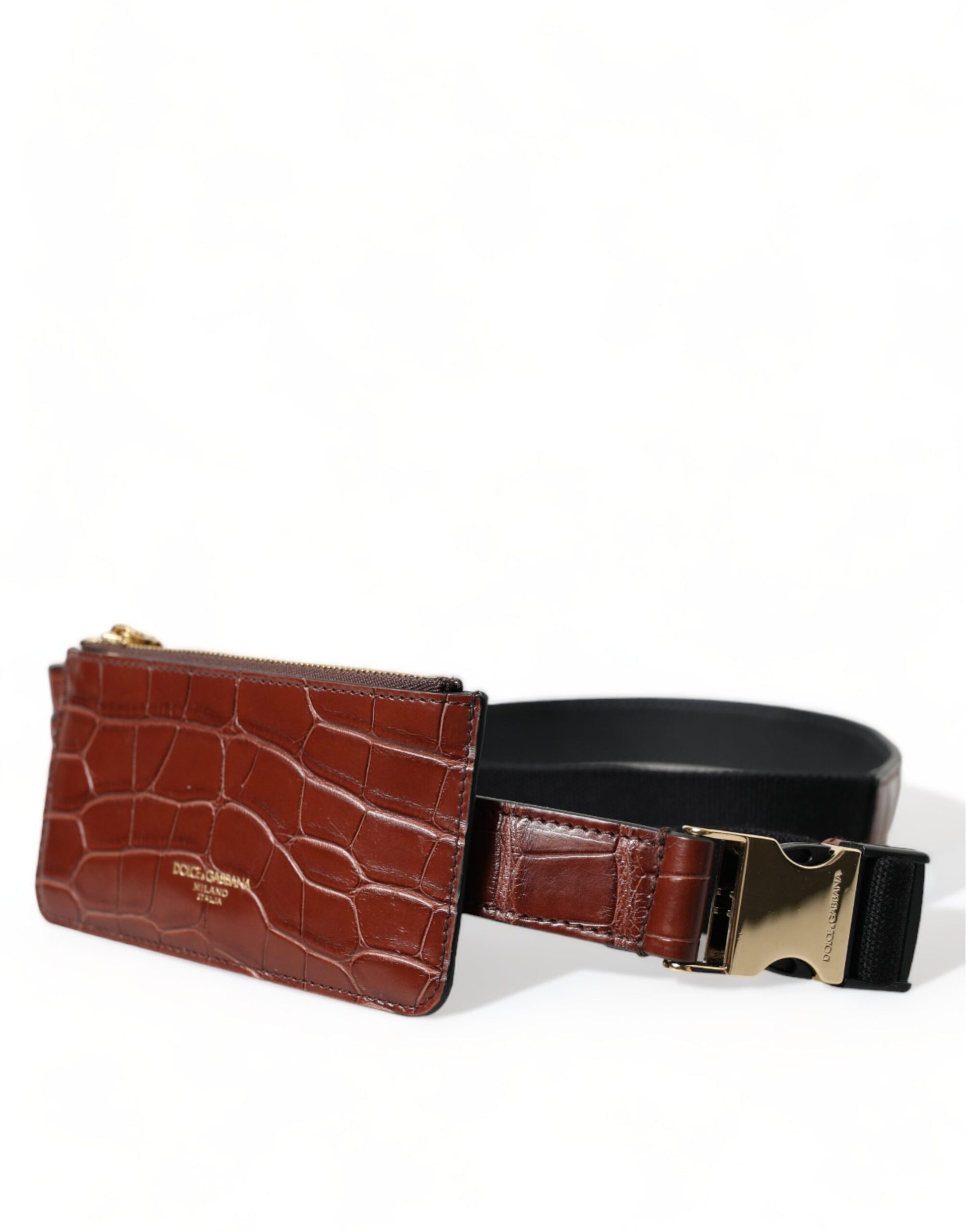 Dolce & Gabbana Brown Alligator Leather Airpods Case Coin Purse Wallet - ClickThatClicks 