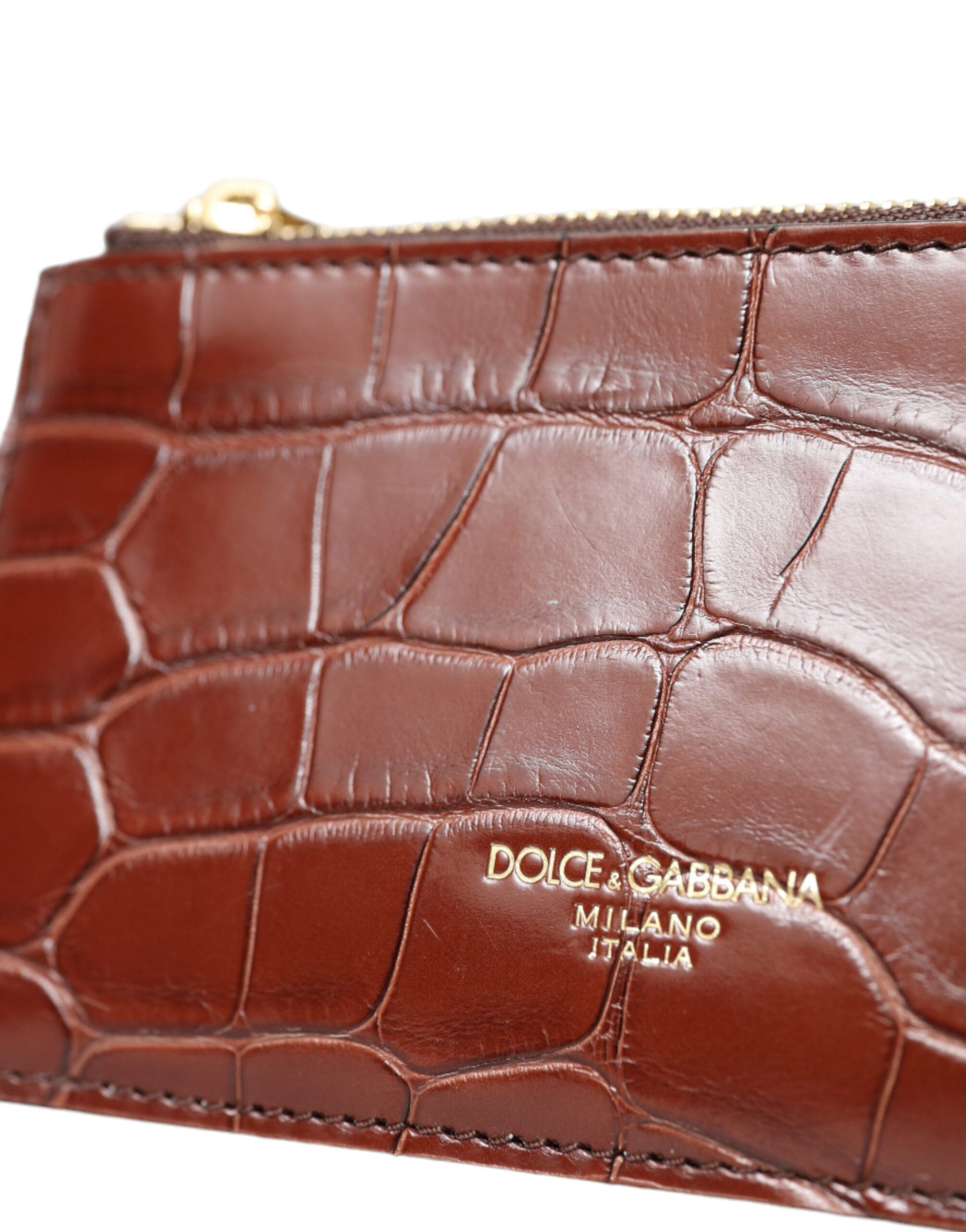 Dolce & Gabbana Brown Alligator Leather Airpods Case Coin Purse Wallet - ClickThatClicks 