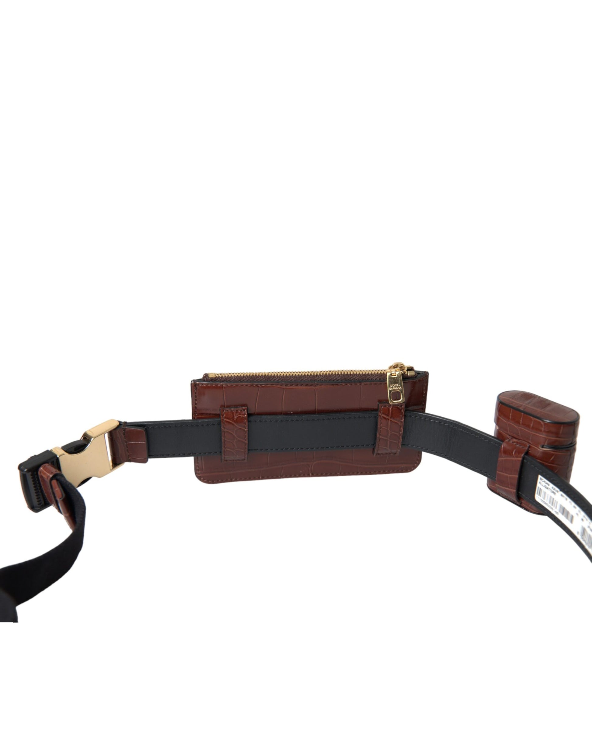 Dolce & Gabbana Brown Alligator Leather Airpods Case Coin Purse Wallet - ClickThatClicks 