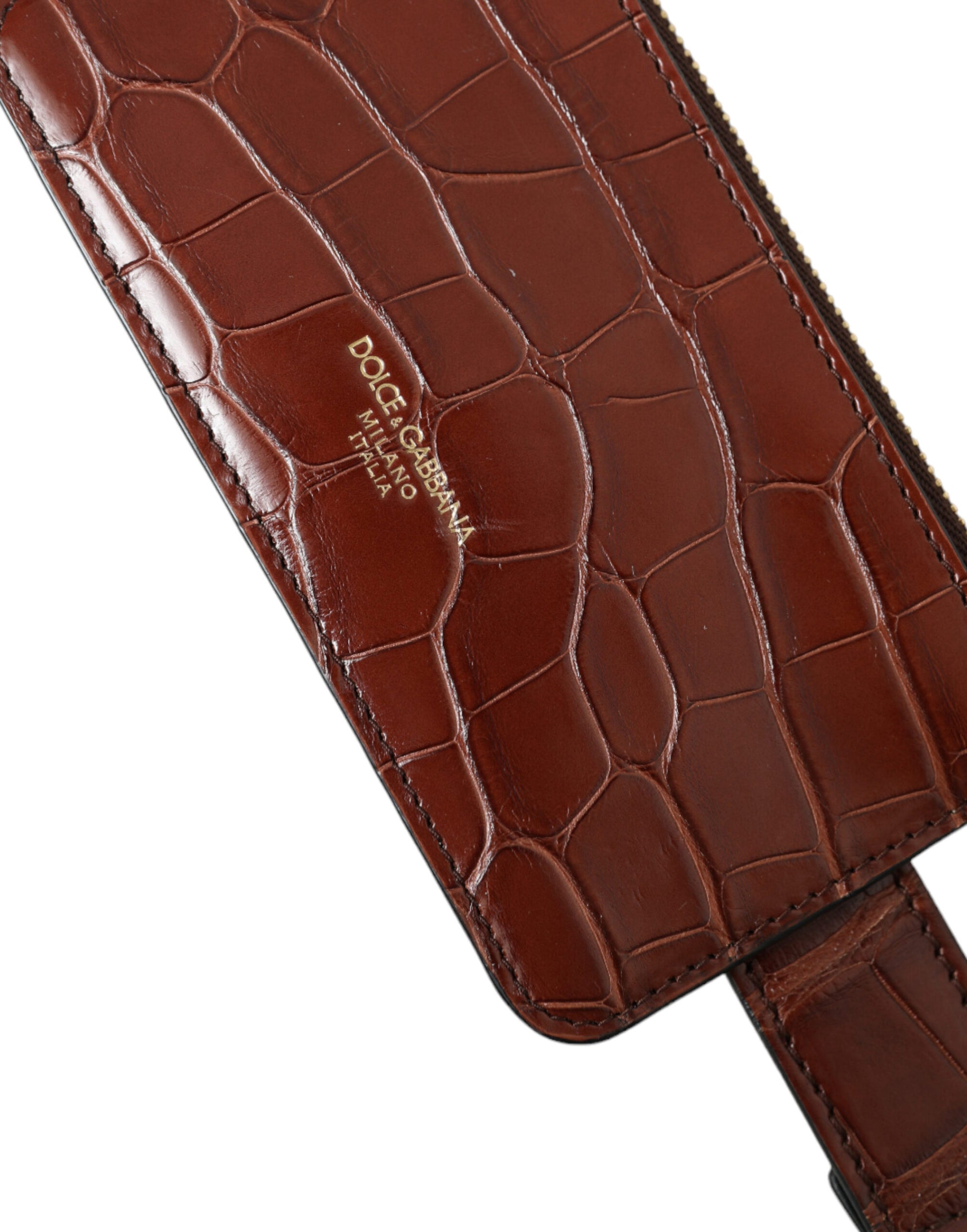 Dolce & Gabbana Brown Alligator Leather Airpods Case Coin Purse Wallet - ClickThatClicks 