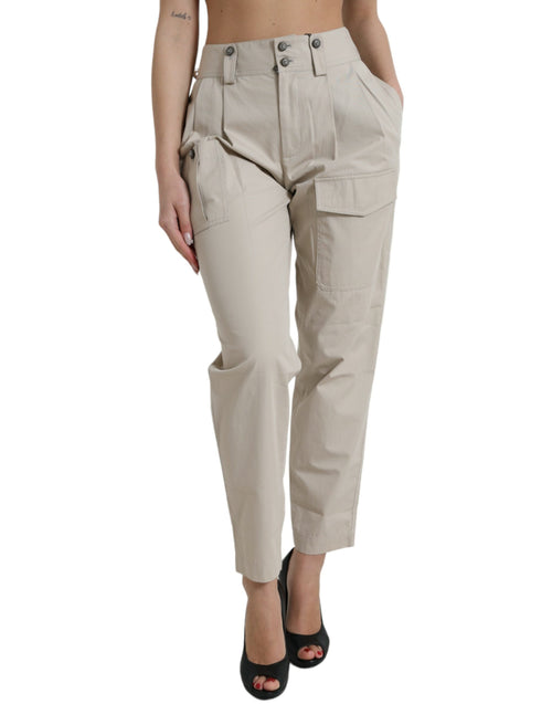 Dolce & Gabbana Beige Cotton High Waist Tapered Pants - ClickThatClicks 