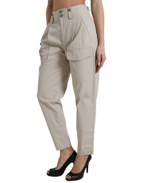 Dolce & Gabbana Beige Cotton High Waist Tapered Pants - ClickThatClicks 