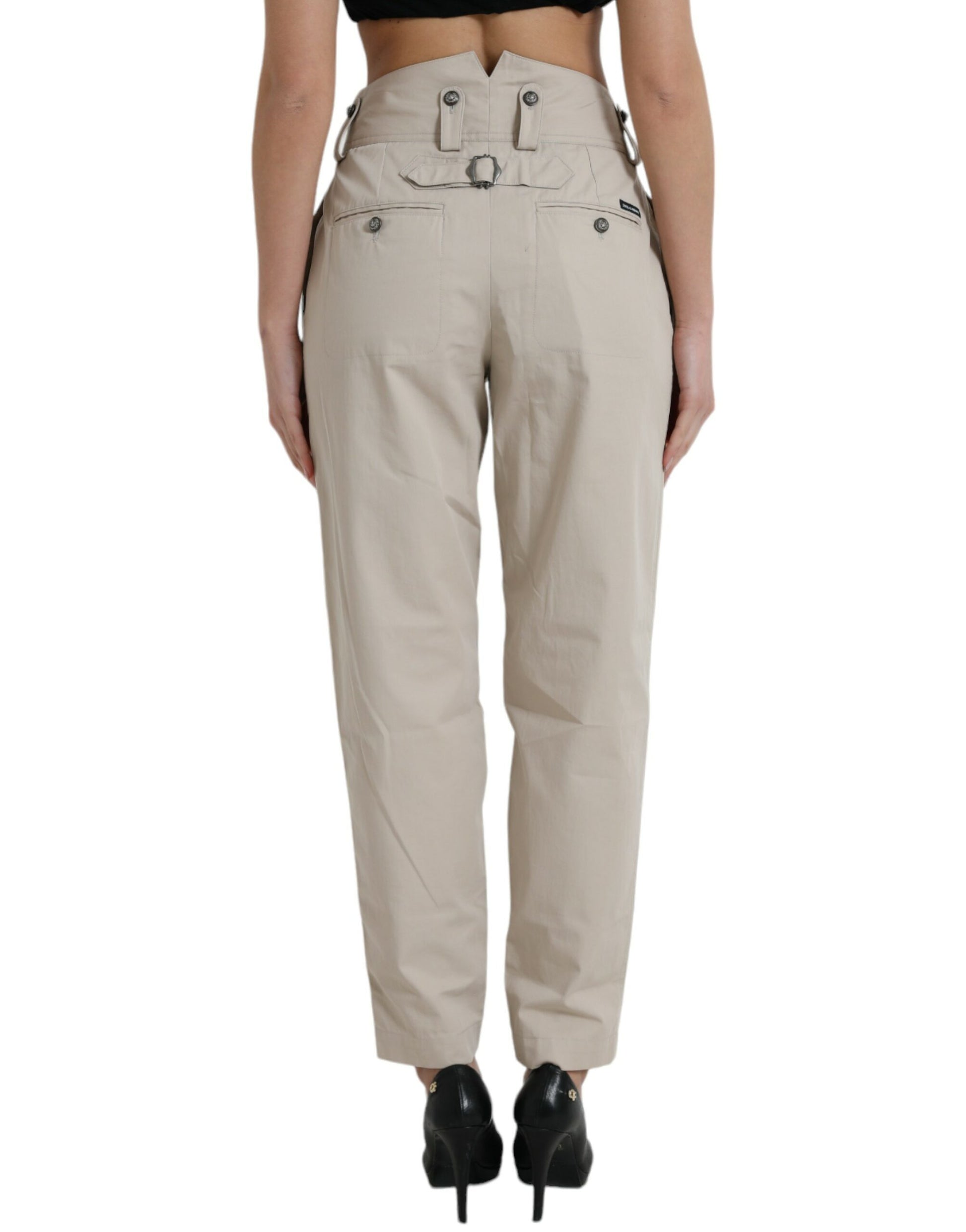Dolce & Gabbana Beige Cotton High Waist Tapered Pants - ClickThatClicks 