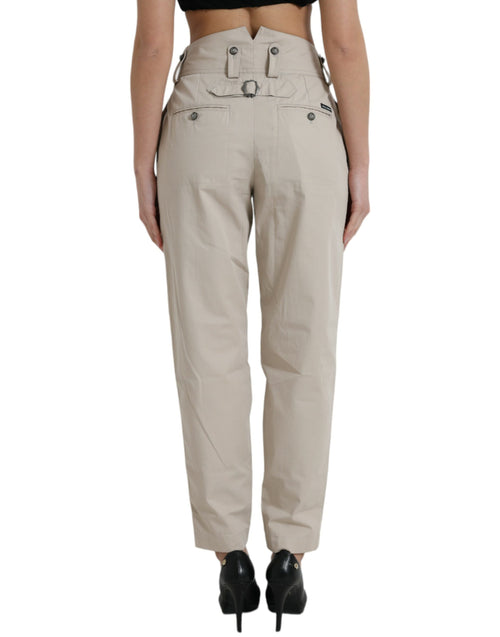 Dolce & Gabbana Beige Cotton High Waist Tapered Pants - ClickThatClicks 