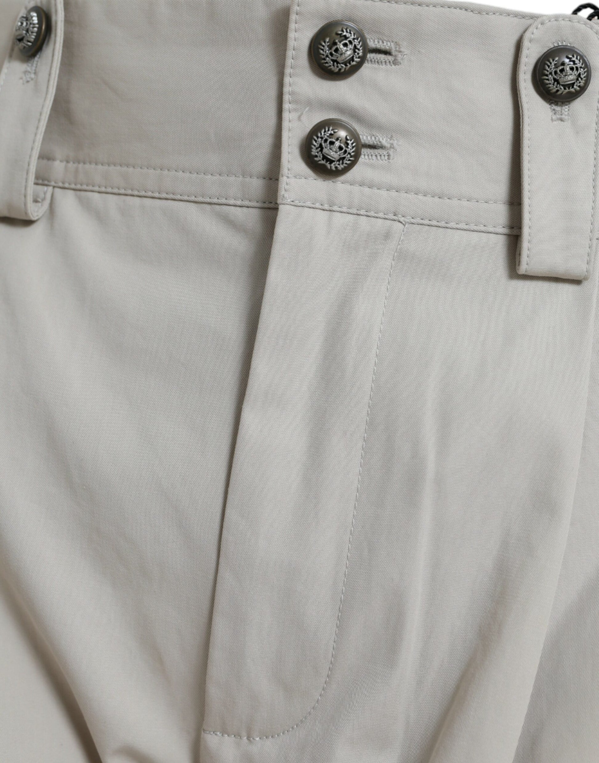 Dolce & Gabbana Beige Cotton High Waist Tapered Pants - ClickThatClicks 