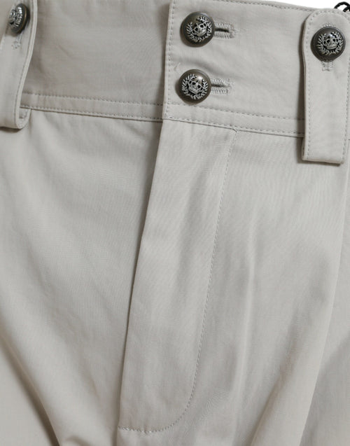Dolce & Gabbana Beige Cotton High Waist Tapered Pants - ClickThatClicks 