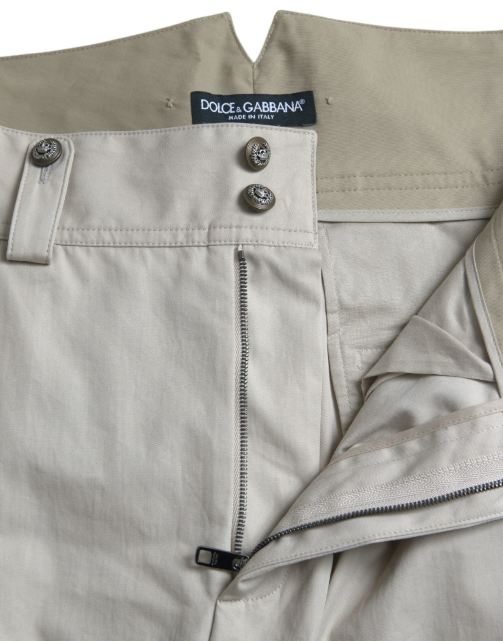 Dolce & Gabbana Beige Cotton High Waist Tapered Pants - ClickThatClicks 