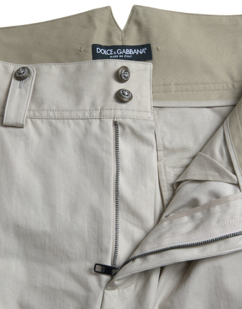 Dolce & Gabbana Beige Cotton High Waist Tapered Pants - ClickThatClicks 