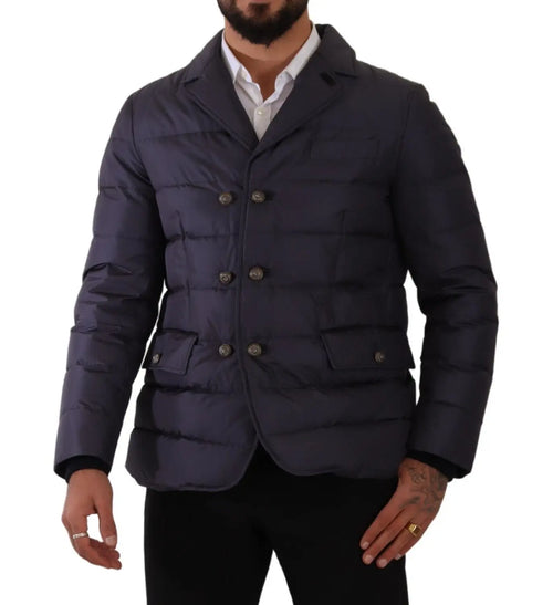 Dolce & Gabbana Blue Silk Goat Coat Blouson Winter Jacket - ClickThatClicks 