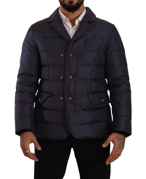 Dolce & Gabbana Blue Silk Goat Coat Blouson Winter Jacket - ClickThatClicks 
