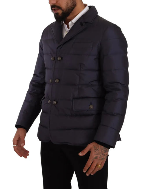 Dolce & Gabbana Blue Silk Goat Coat Blouson Winter Jacket - ClickThatClicks 