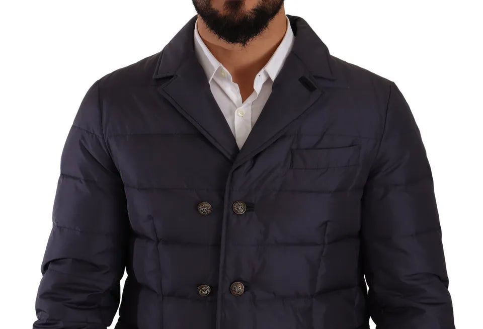 Dolce & Gabbana Blue Silk Goat Coat Blouson Winter Jacket - ClickThatClicks 