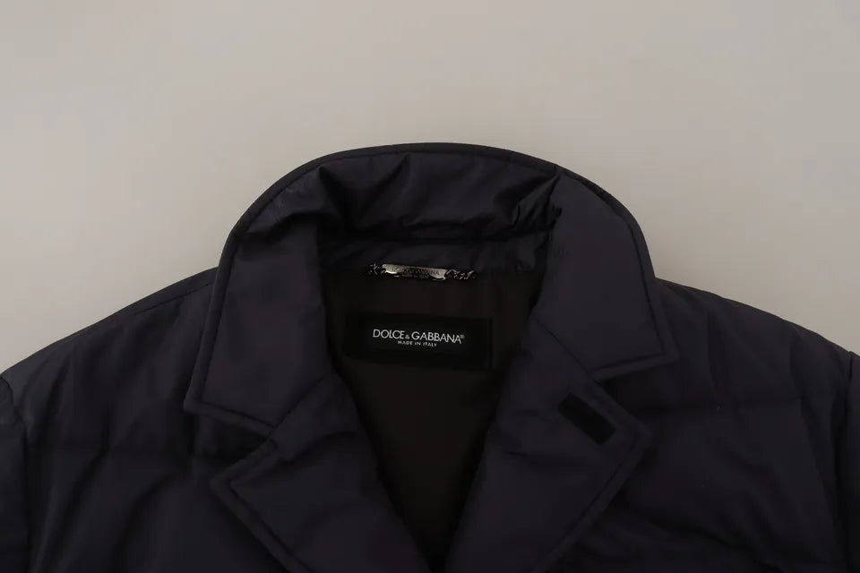 Dolce & Gabbana Blue Silk Goat Coat Blouson Winter Jacket - ClickThatClicks 