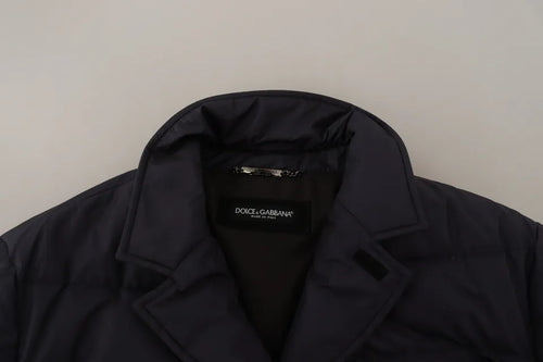 Dolce & Gabbana Blue Silk Goat Coat Blouson Winter Jacket - ClickThatClicks 