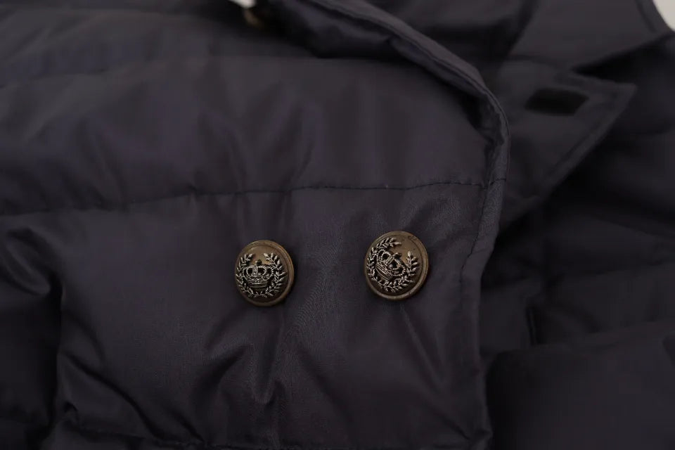 Dolce & Gabbana Blue Silk Goat Coat Blouson Winter Jacket - ClickThatClicks 