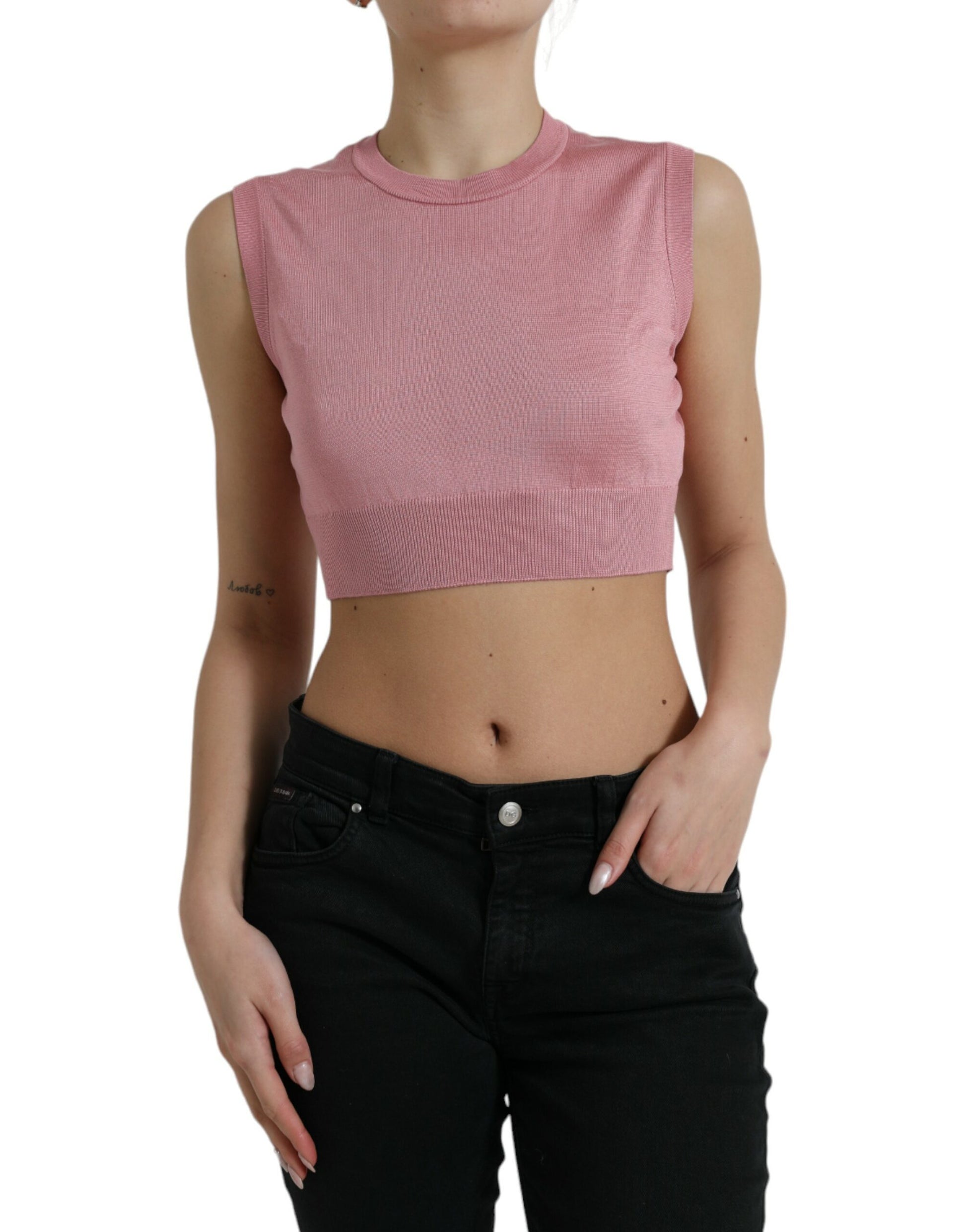 Dolce & Gabbana Pink Crew Neck Cropped Sleeveless Tank Top - ClickThatClicks 