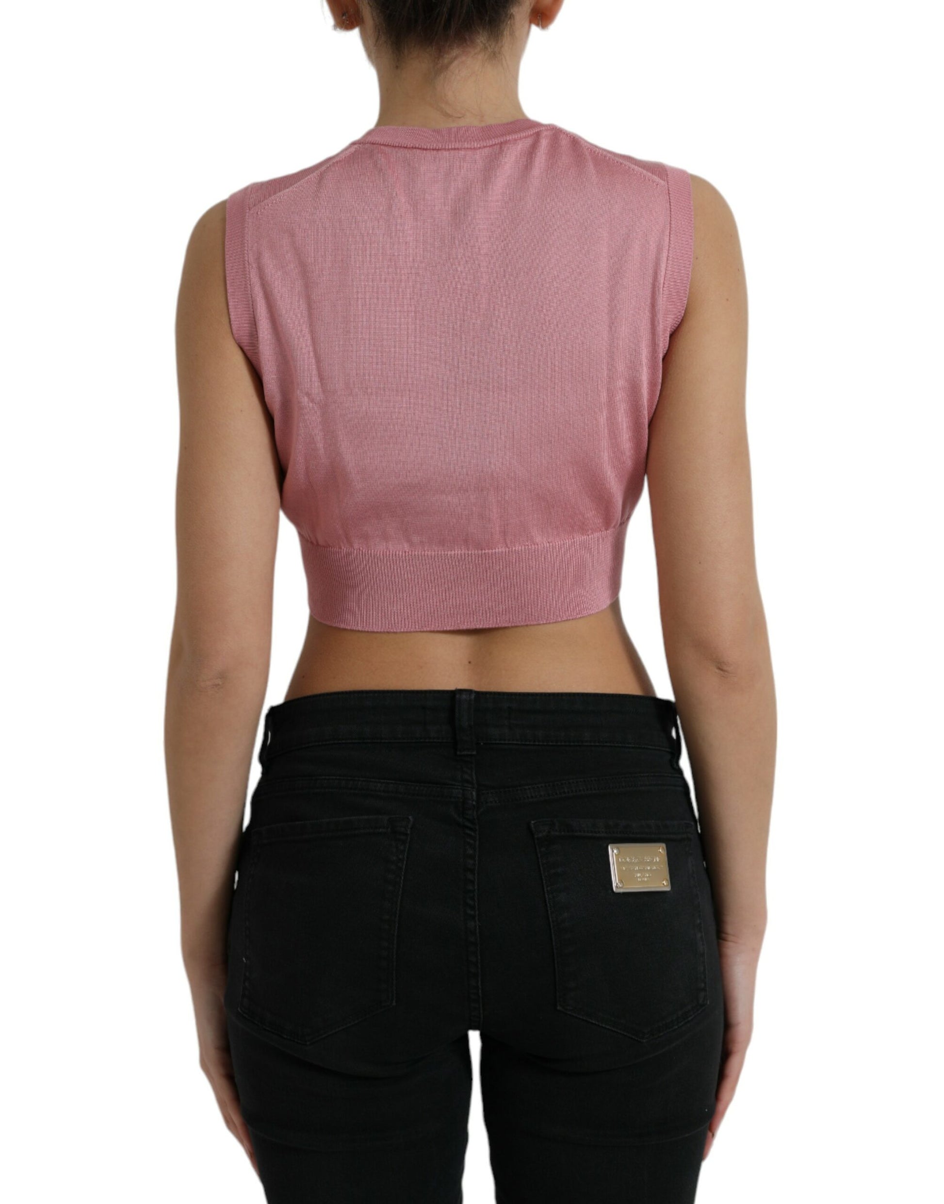 Dolce & Gabbana Pink Crew Neck Cropped Sleeveless Tank Top - ClickThatClicks 