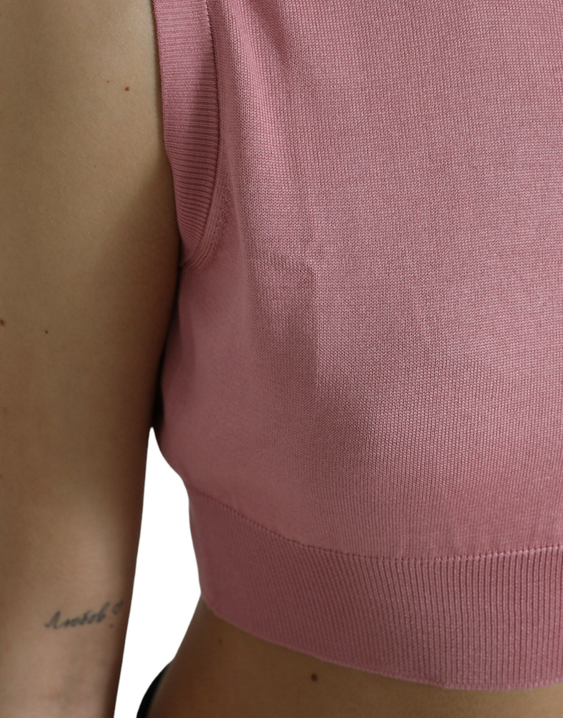 Dolce & Gabbana Pink Crew Neck Cropped Sleeveless Tank Top - ClickThatClicks 