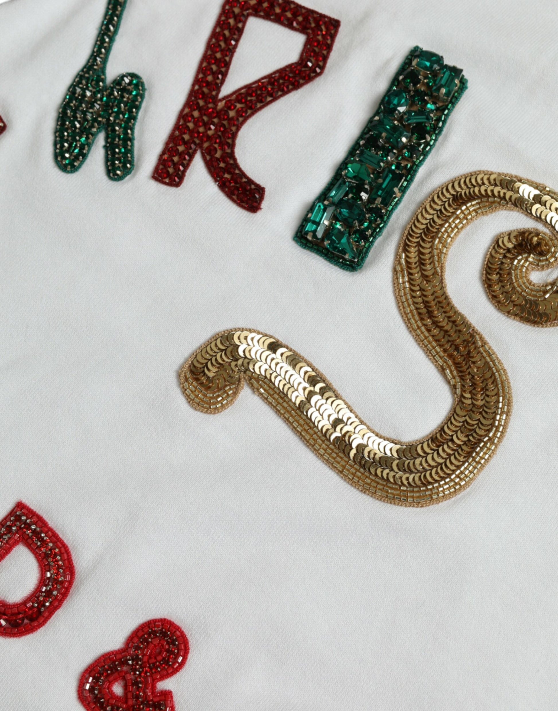 Dolce & Gabbana White Cotton Christmas Sequin Fur T-shirt - ClickThatClicks 