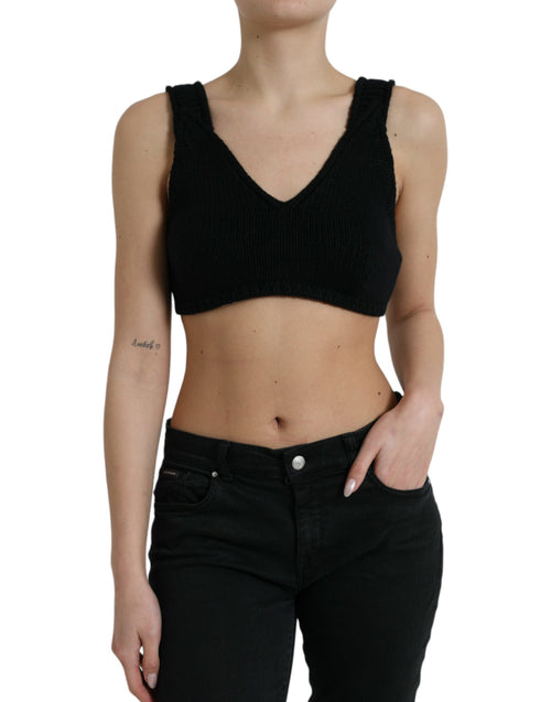 Dolce & Gabbana Black Cropped Cashmere V-neck Bustier Top - ClickThatClicks 