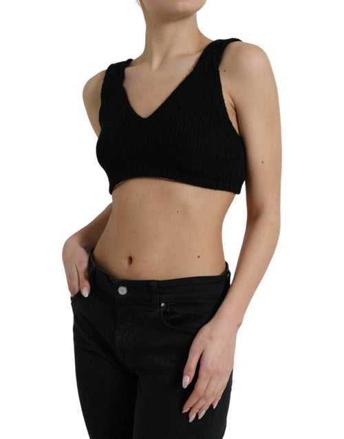 Dolce & Gabbana Black Cropped Cashmere V-neck Bustier Top - ClickThatClicks 