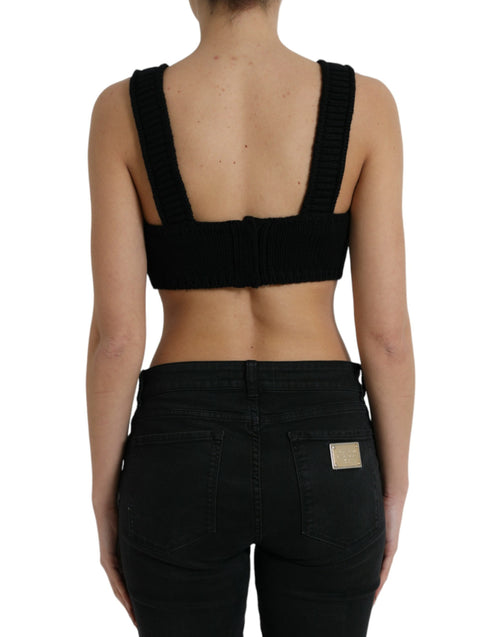 Dolce & Gabbana Black Cropped Cashmere V-neck Bustier Top - ClickThatClicks 
