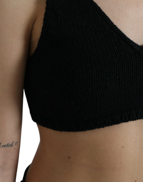 Dolce & Gabbana Black Cropped Cashmere V-neck Bustier Top - ClickThatClicks 