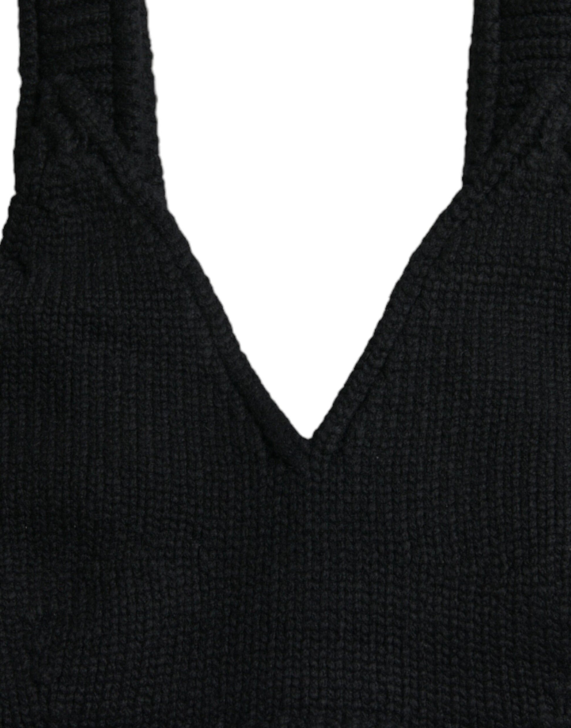 Dolce & Gabbana Black Cropped Cashmere V-neck Bustier Top - ClickThatClicks 