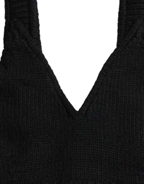 Dolce & Gabbana Black Cropped Cashmere V-neck Bustier Top - ClickThatClicks 