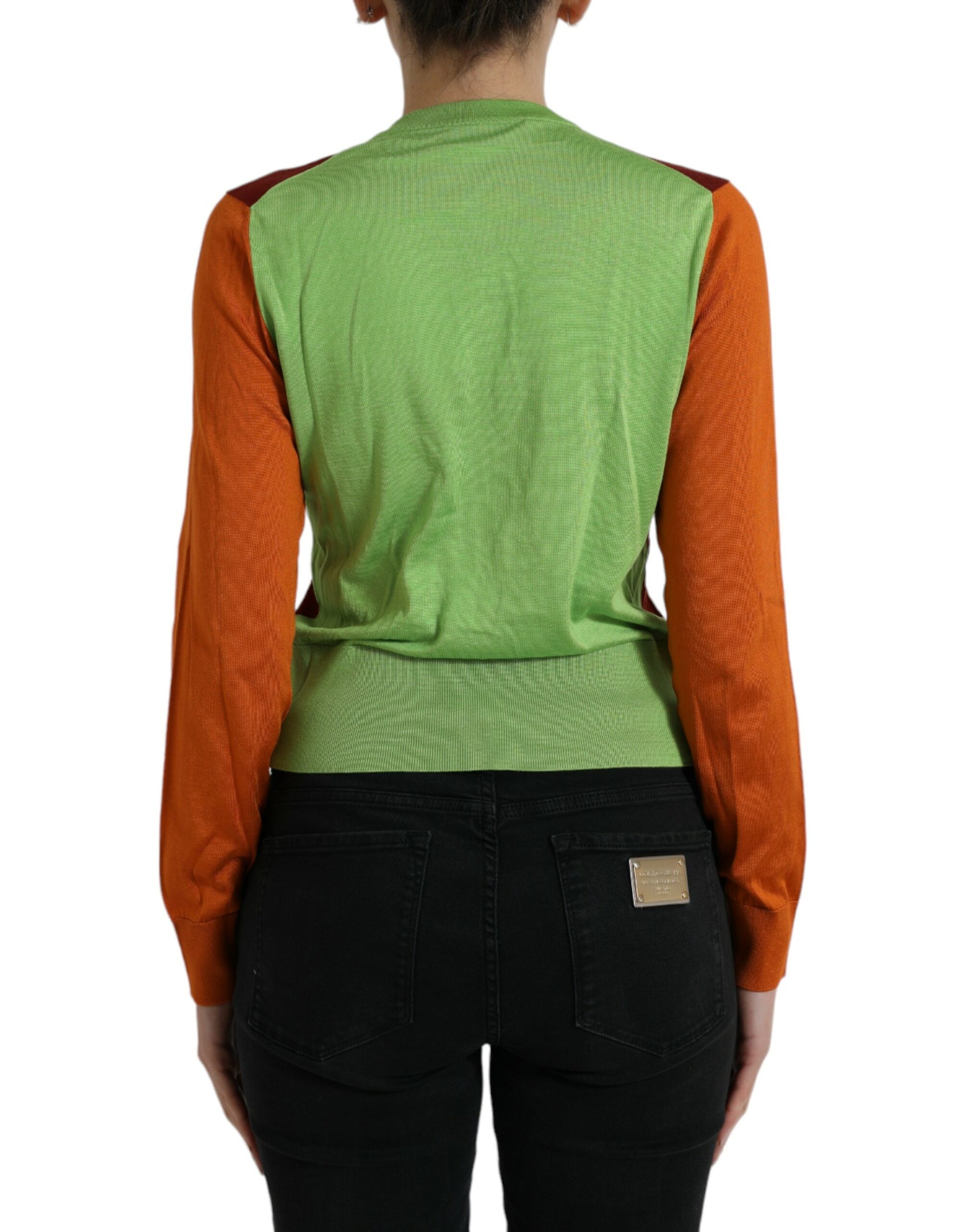 Dolce & Gabbana Multicolor Silk Crewneck Cardigan Sweater - ClickThatClicks 