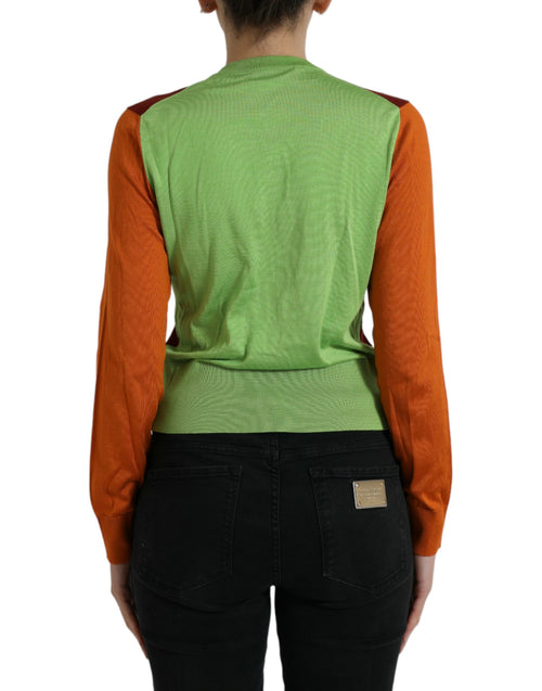 Dolce & Gabbana Multicolor Silk Crewneck Cardigan Sweater - ClickThatClicks 