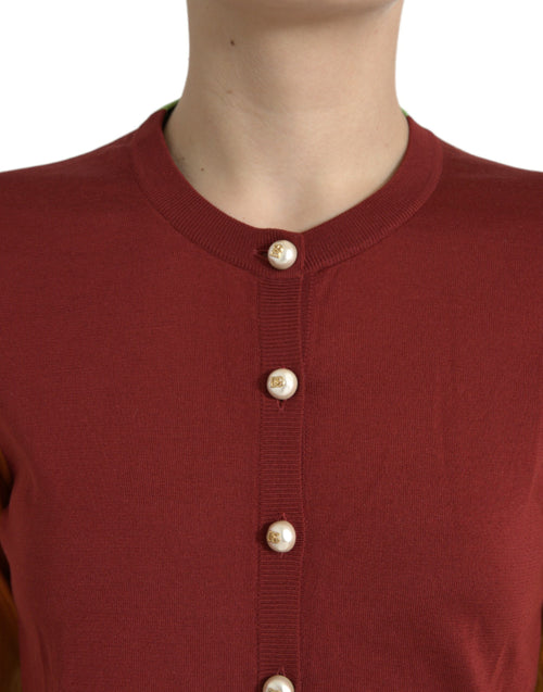 Dolce & Gabbana Multicolor Silk Crewneck Cardigan Sweater - ClickThatClicks 