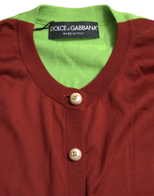 Dolce & Gabbana Multicolor Silk Crewneck Cardigan Sweater - ClickThatClicks 