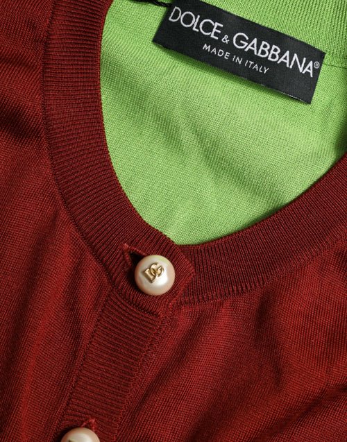 Dolce & Gabbana Multicolor Silk Crewneck Cardigan Sweater - ClickThatClicks 