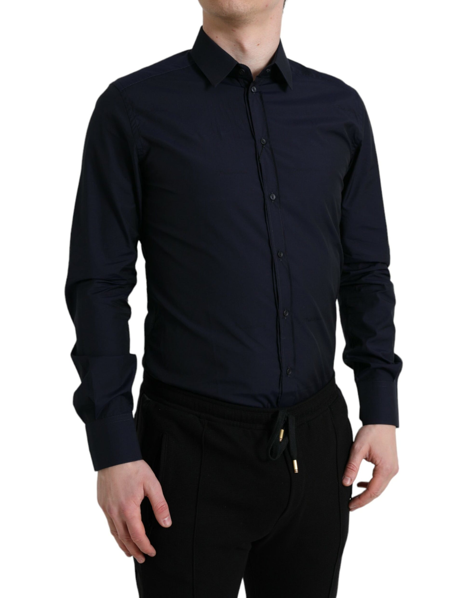 Dolce & Gabbana Navy Blue Slim Fit Formal GOLD Dress Shirt - ClickThatClicks 