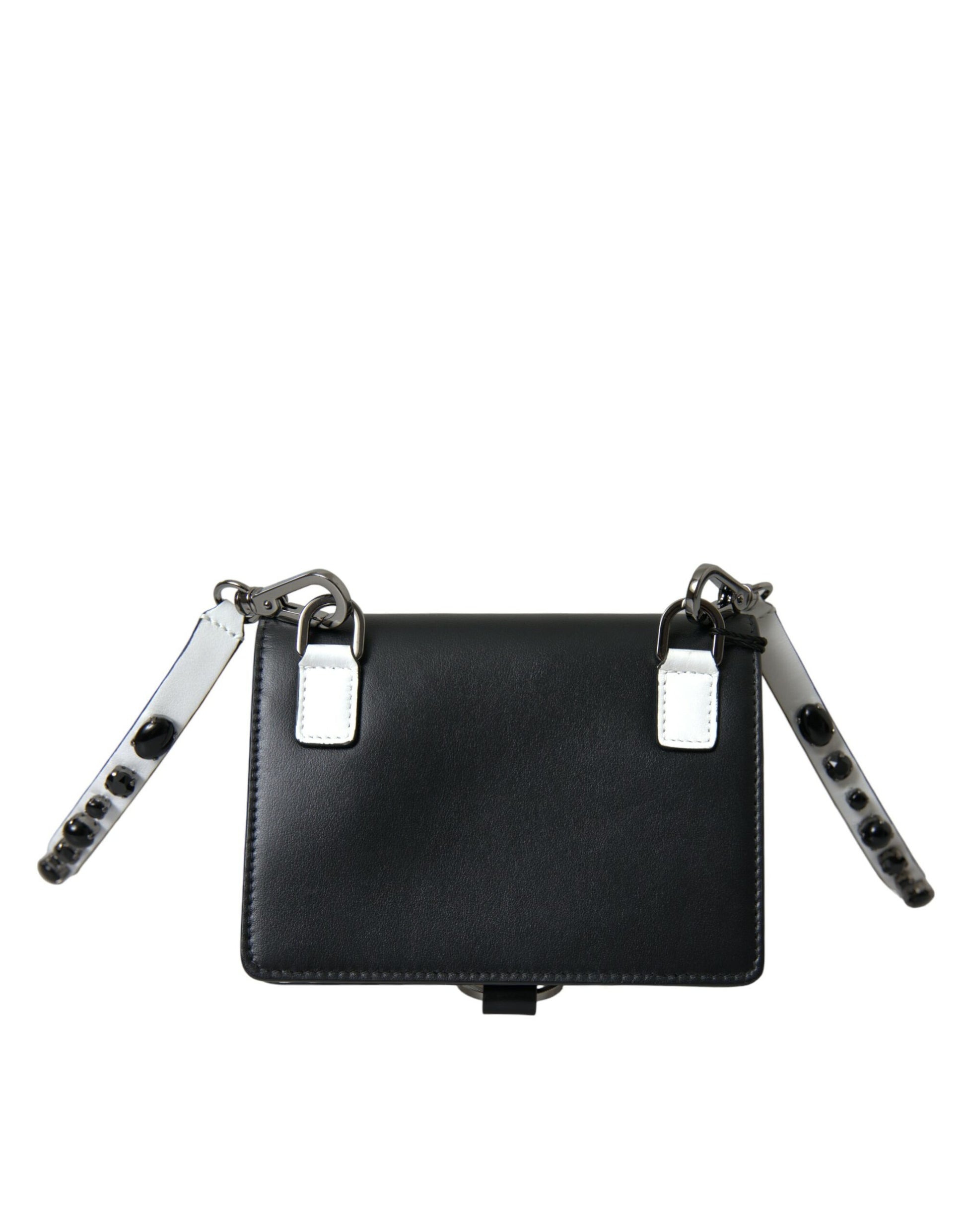 Dolce & Gabbana Black White Leather Crystal Embellished Cardholder Wallet - ClickThatClicks 