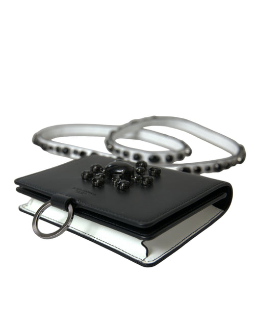 Dolce & Gabbana Black White Leather Crystal Embellished Cardholder Wallet - ClickThatClicks 