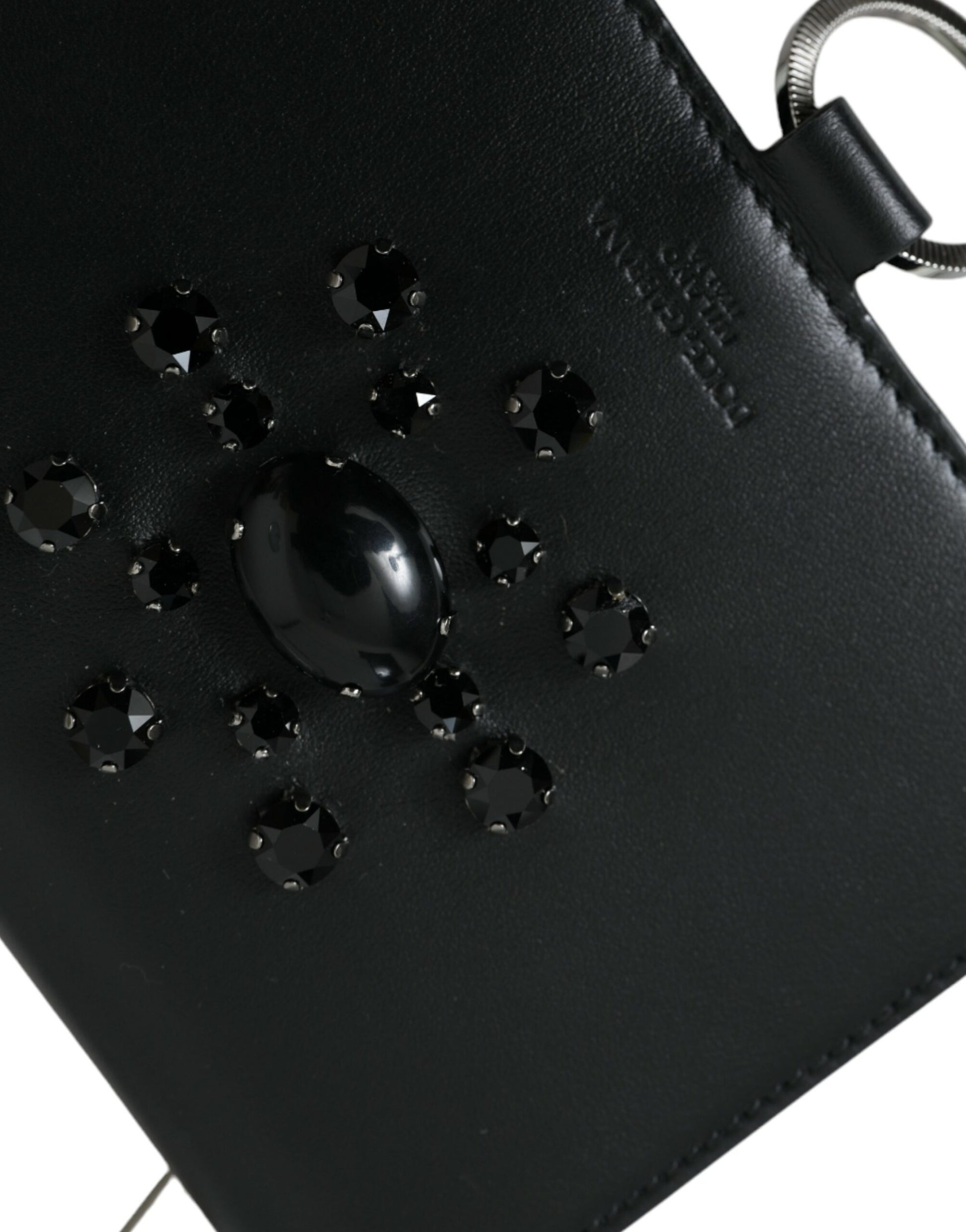 Dolce & Gabbana Black White Leather Crystal Embellished Cardholder Wallet - ClickThatClicks 