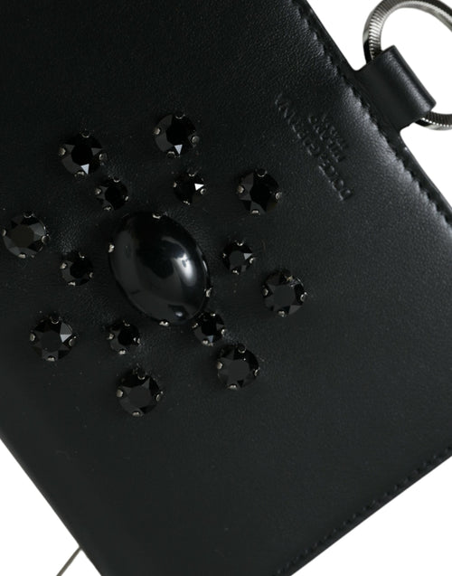 Dolce & Gabbana Black White Leather Crystal Embellished Cardholder Wallet - ClickThatClicks 