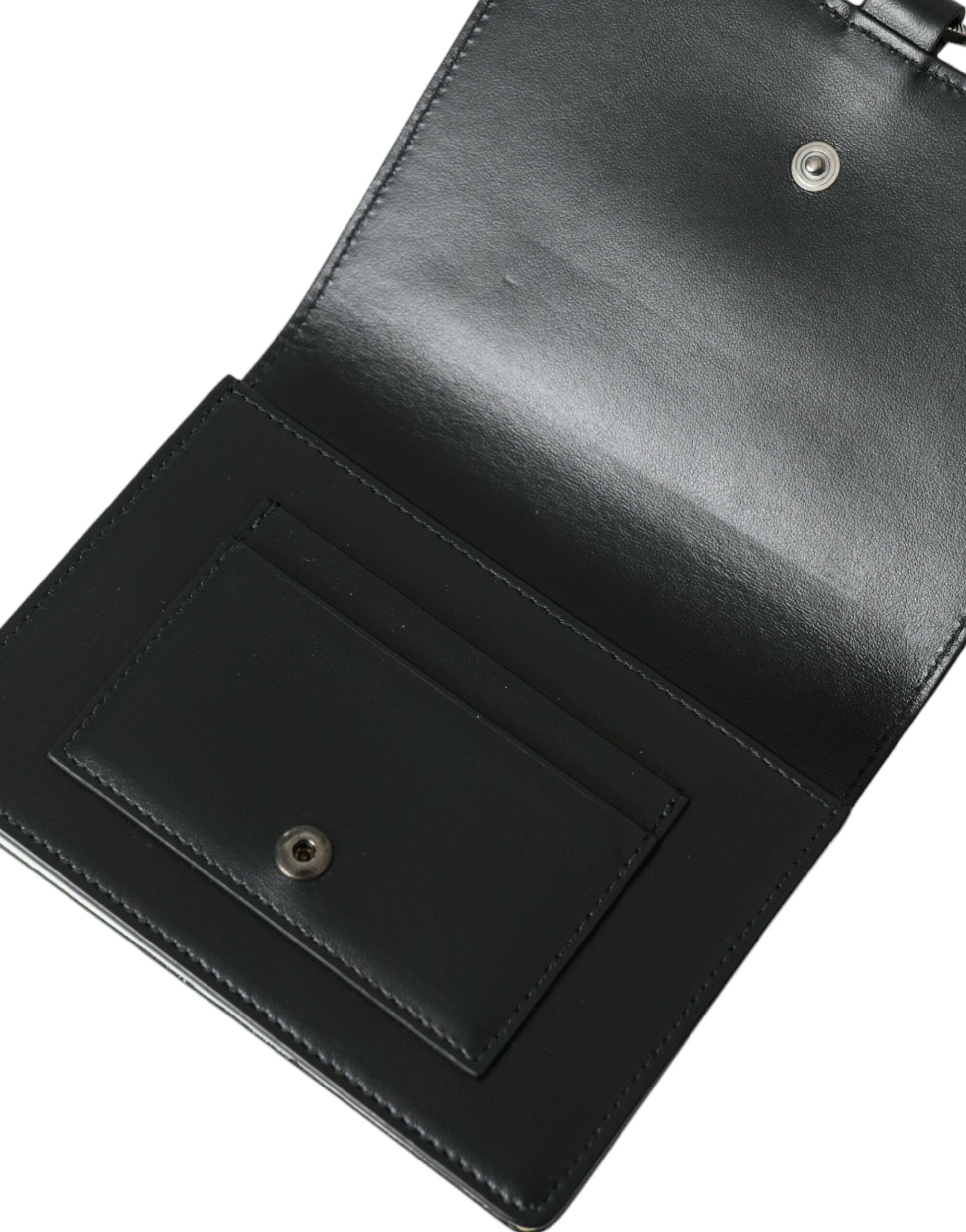 Dolce & Gabbana Black White Leather Crystal Embellished Cardholder Wallet - ClickThatClicks 