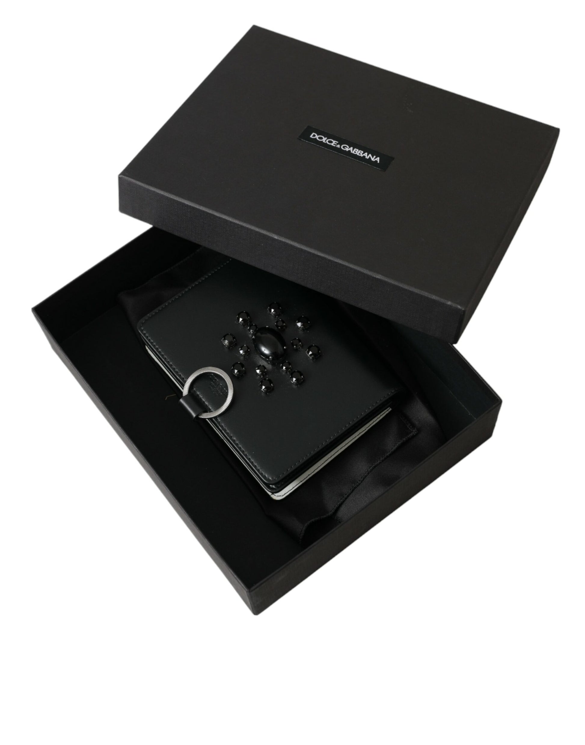 Dolce & Gabbana Black White Leather Crystal Embellished Cardholder Wallet - ClickThatClicks 