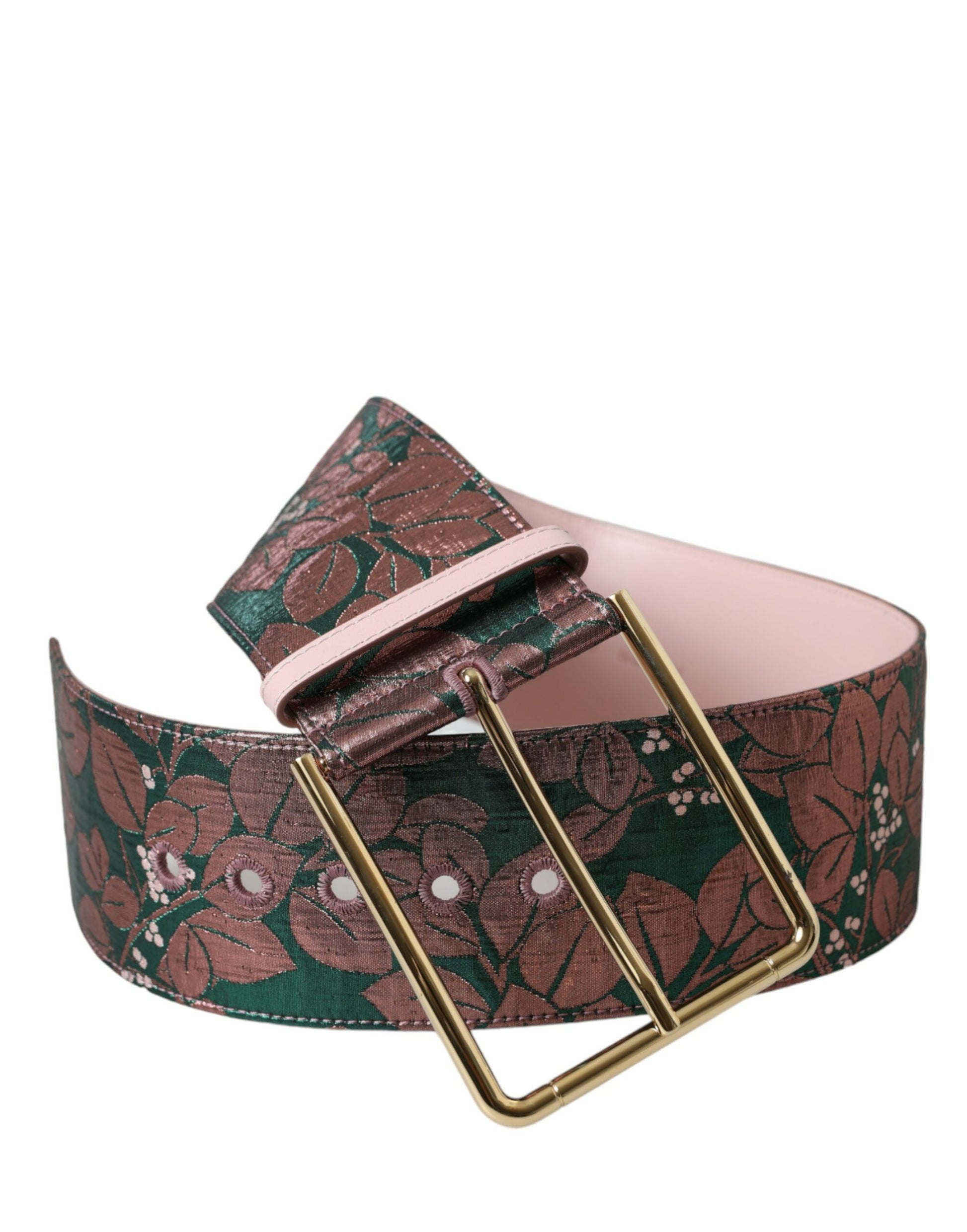 Dolce & Gabbana Multicolor Floral Jacquard Lurex Gold Buckle Belt - ClickThatClicks 