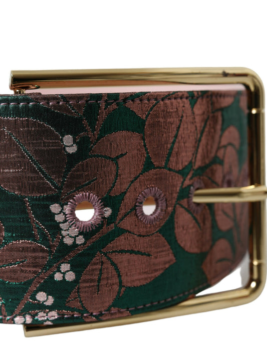 Dolce & Gabbana Multicolor Floral Jacquard Lurex Gold Buckle Belt - ClickThatClicks 