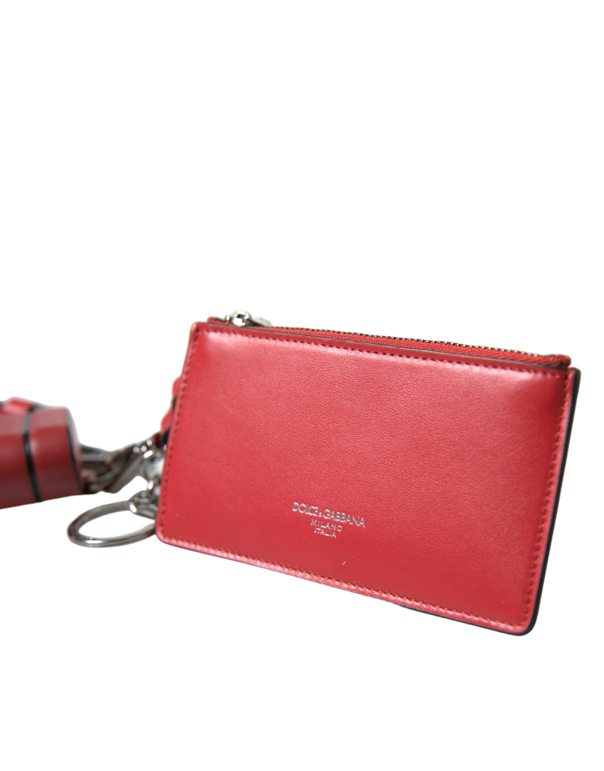 Dolce & Gabbana Red Leather Silver Metal Logo Strap Pouch Airpods Case - ClickThatClicks 